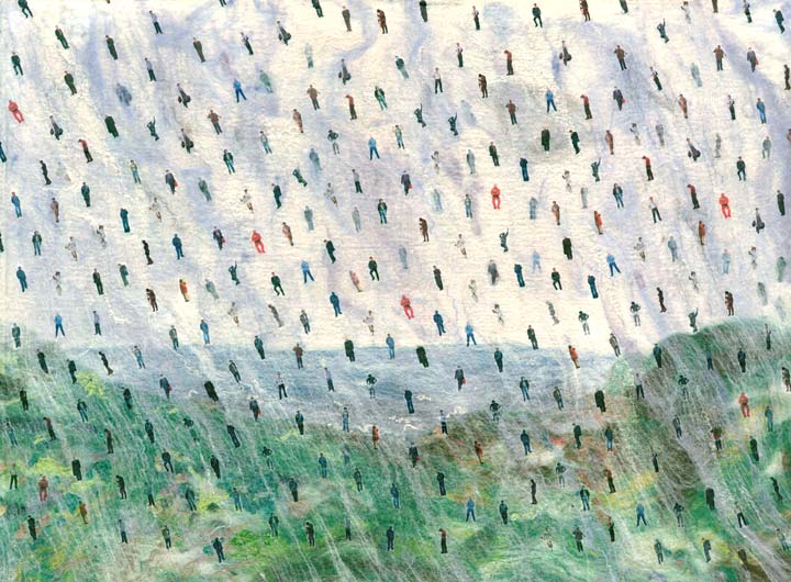 'It's Raining Men' - click here to see an enlarged detail (contemporary semi-abstract fiber art by textile artist Mary-Clare Buckle) 'It's Raining Men' - click here to see an enlarged detail (contemporary semi-abstract fiber art by textile artist Mary-Clare Buckle)