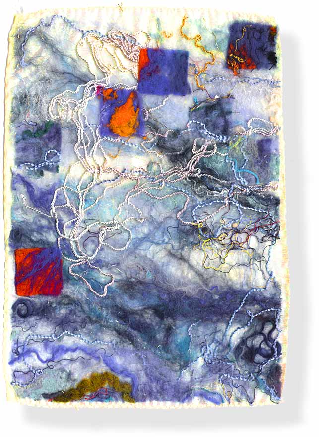Contemporary abstract fiber art (feltmaking) by UK textile artist and feltmaker Mary-Clare Buckle - 'The Beach' Contemporary abstract fiber art (feltmaking) by UK textile artist and feltmaker Mary-Clare Buckle - 'The Beach'