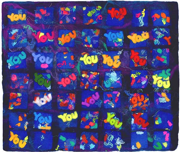 Contemporary semi-abstract textile art by textile artist and feltmaker Mary-Clare Buckle - 'You' - click here to see an enlarged detail